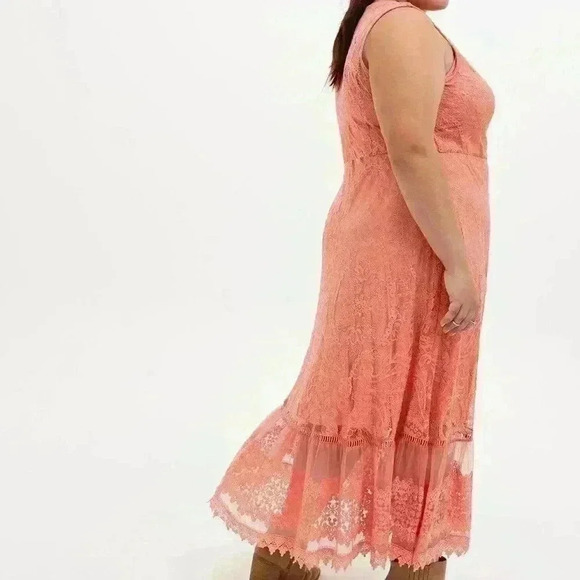 Torrid Coral Lace Crochet Button Front Layered Skater Dress 1 1X 14/16 - Picture 2 of 12